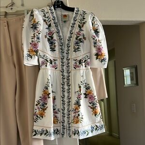 FARM Rio Cream Puff Sleeve V-Neck Sundress